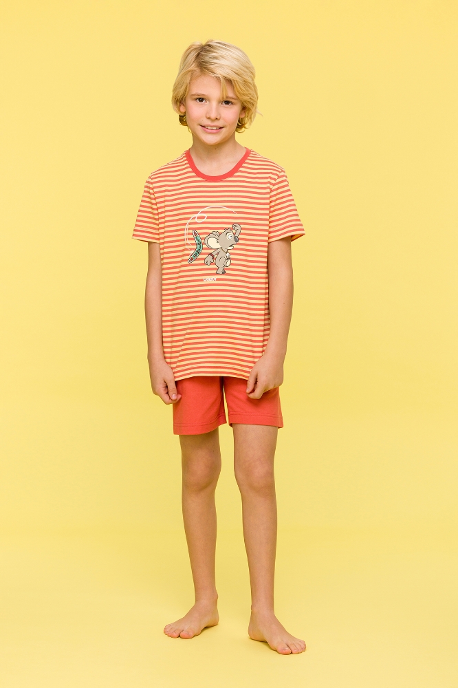 2-8 Yaş Erkek Çocuk Pijama-Pss - 930-Koala Temalı Çizgili Sarı