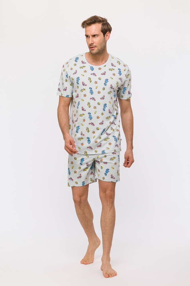 Erkek Pijama-Pza - 923-Deniz Atı Baskılı Mavi