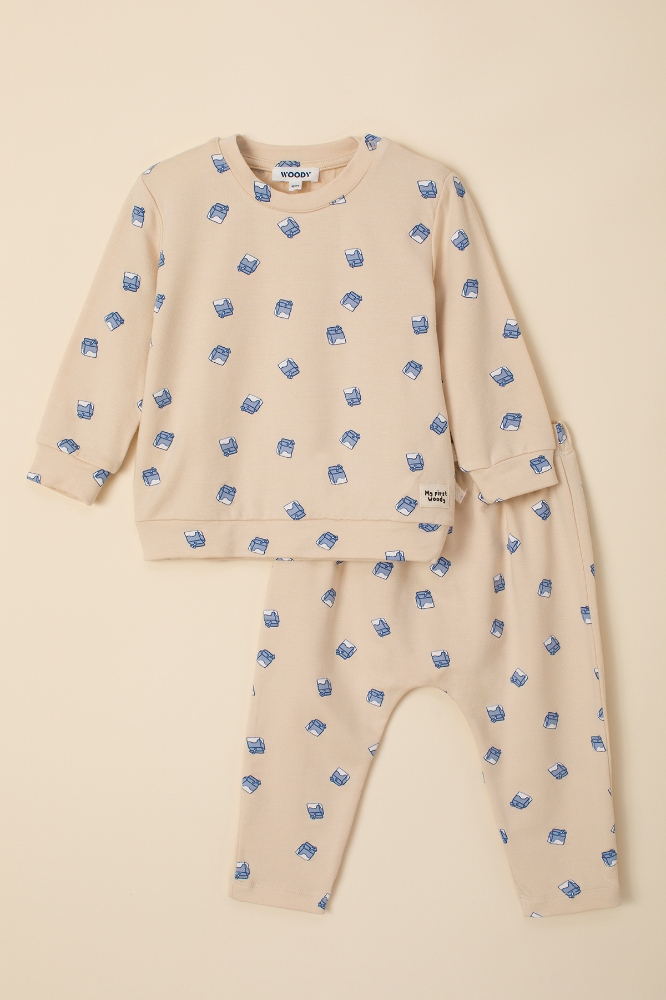Pamuklu Bebek Pijama-Bpc - 996-Baskılı Ekru
