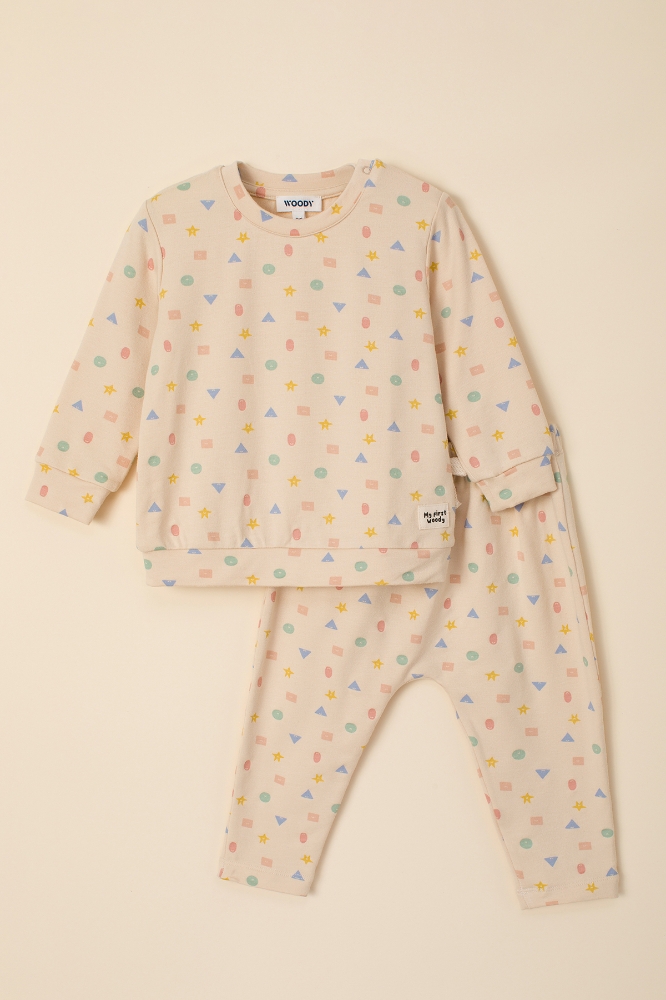 Pamuklu Bebek Pijama-Bpc - 993-Geometrik Baskılı Ekru