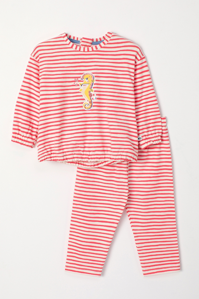 Pamuklu Kız Bebek Pijama-Pzb - 922-Denizatı Temalı Çizgili Pembe