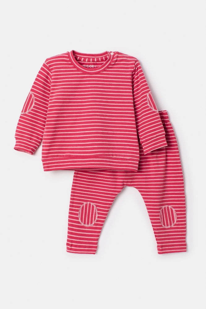 Pamuklu Bebek Pijama-Bbe - 923-Mamut Temalı Çizgilil Gri