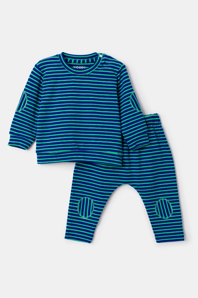 Pamuklu Bebek Pijama-Bbe - 906-Kutup Ayısı Temalı Çizgili Yeşil Mavi