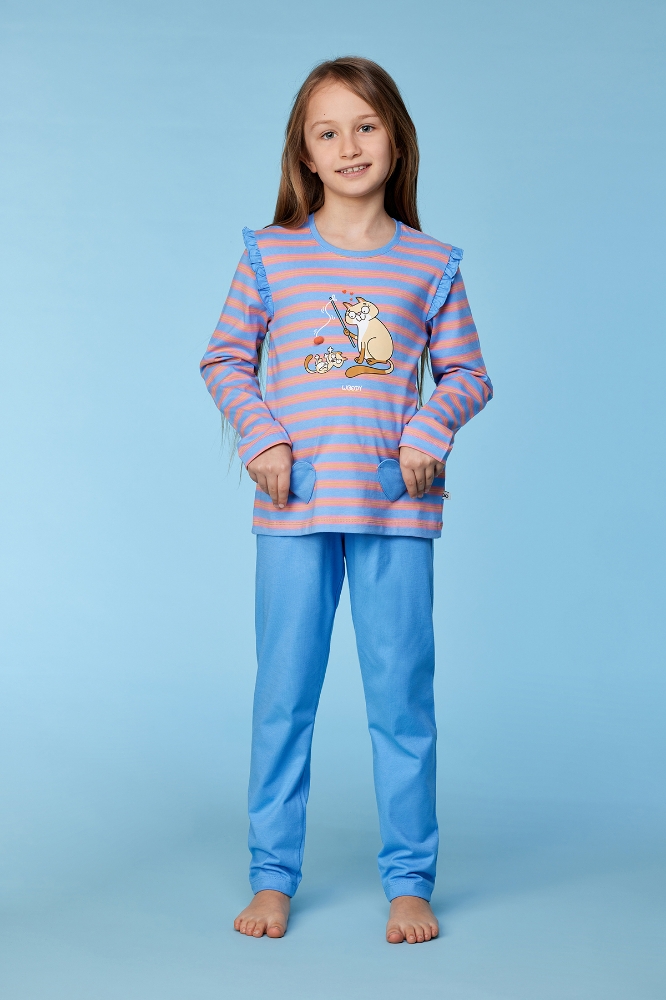 2-8 Yaş Kız Pijama-Plg - 911 S Strıpe Cat Gırls