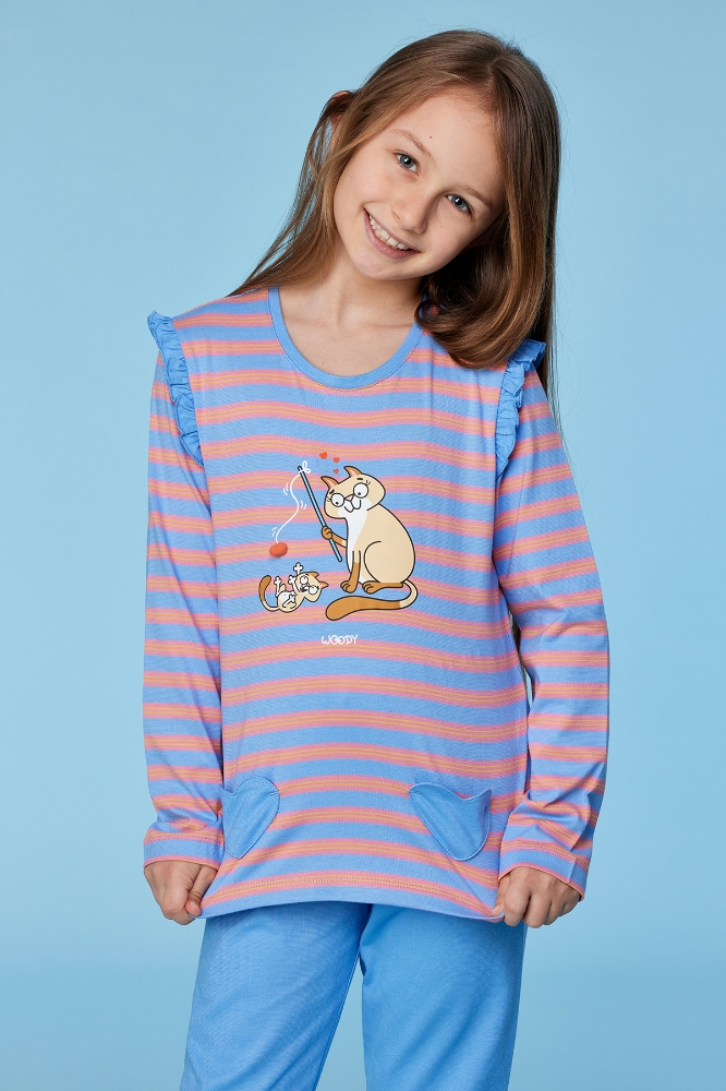 2-8 Yaş Kız Pijama-Plg - 911-çizgili Mavi