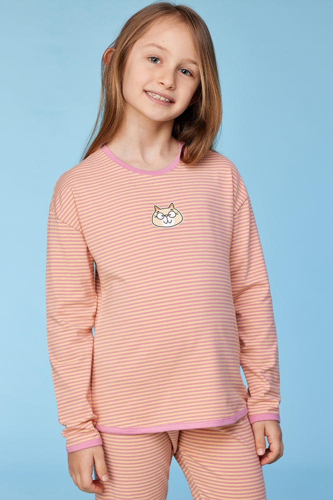 2-8 Yaş Kız Pijama-Pzg - 927 Z Strıpe Cat Gırls