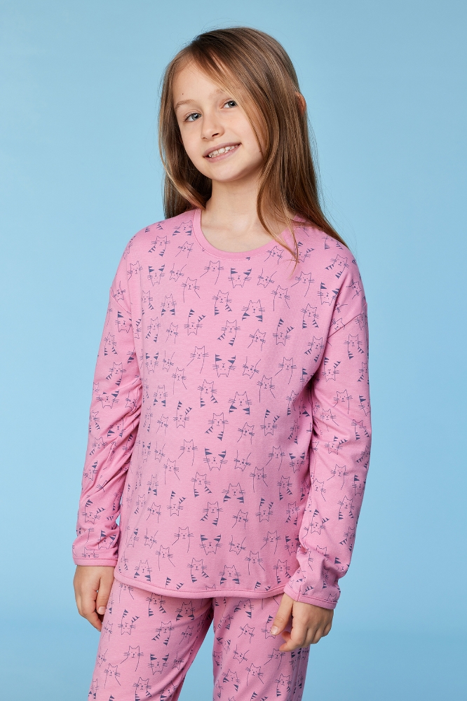 2-8 Yaş Kız Pijama-Pzg - 923 Z Aop Cat Gırls