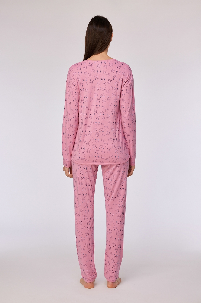 Kadın Pijama-Pzg - 923-kedi Baskılı Pembe