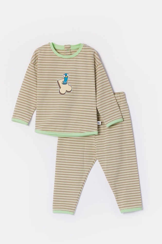 Pamuklu Kız Bebek Pijama-Pzg - 933-çizgili Ekru