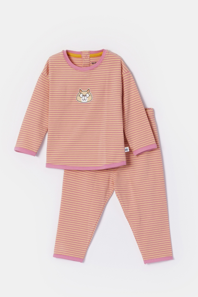 Pamuklu Kız Bebek Pijama-Pzg - 927-çizgili Pembe