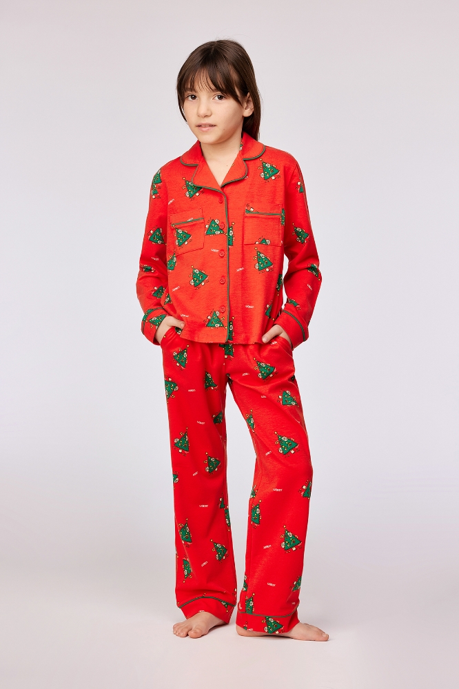 2-8 Yaş Kız Pijama-Cpb - 995 Cat Chrıstmas Z Aop