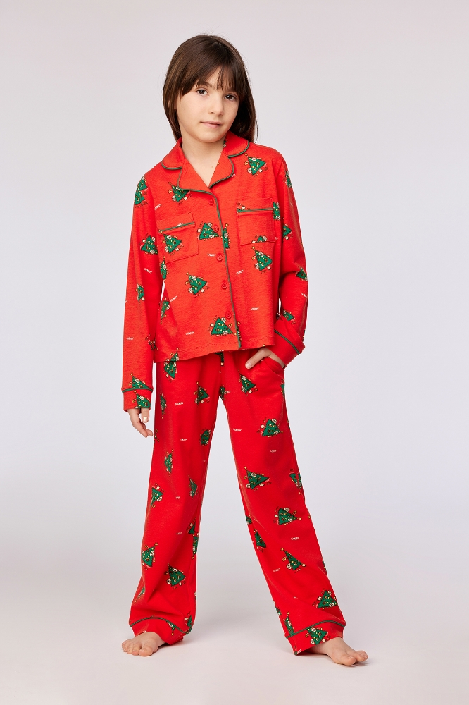 10-16 Yaş Kız Çocuk Pijama-Cpb - 995 Cat Chrıstmas Z Aop