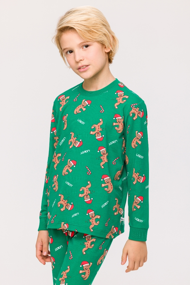 2-8 Yaş Erkek Çocuk Pijama-Cpa - 971-yılbaşı Temalı Kurabiye Baskılı Yeşil