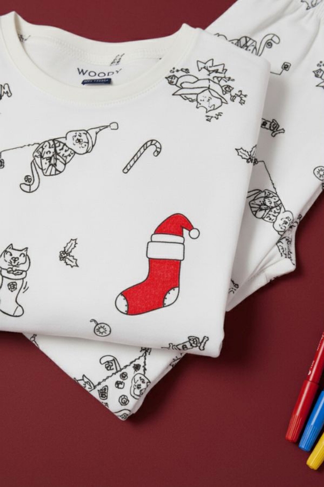 2-8 Yaş Boyanabilir Pijama-Cpc - 975 Chrıstmas Cat Color Me Aop