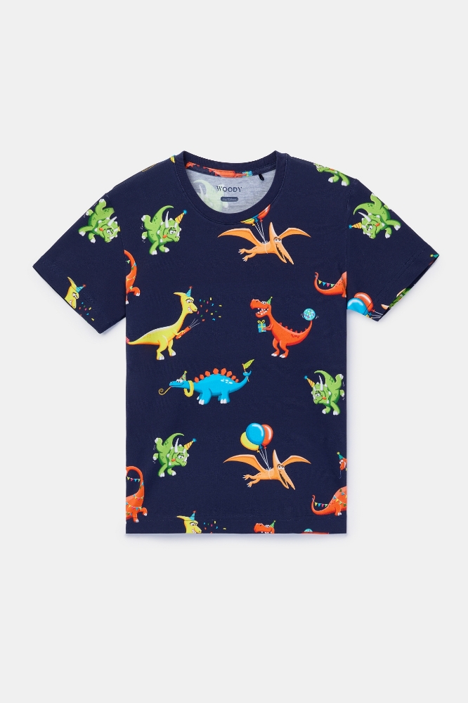 10-16 Yaş Erkek Çocuk Pijama-Pss - 914-dinozor Baskılı Lacivert